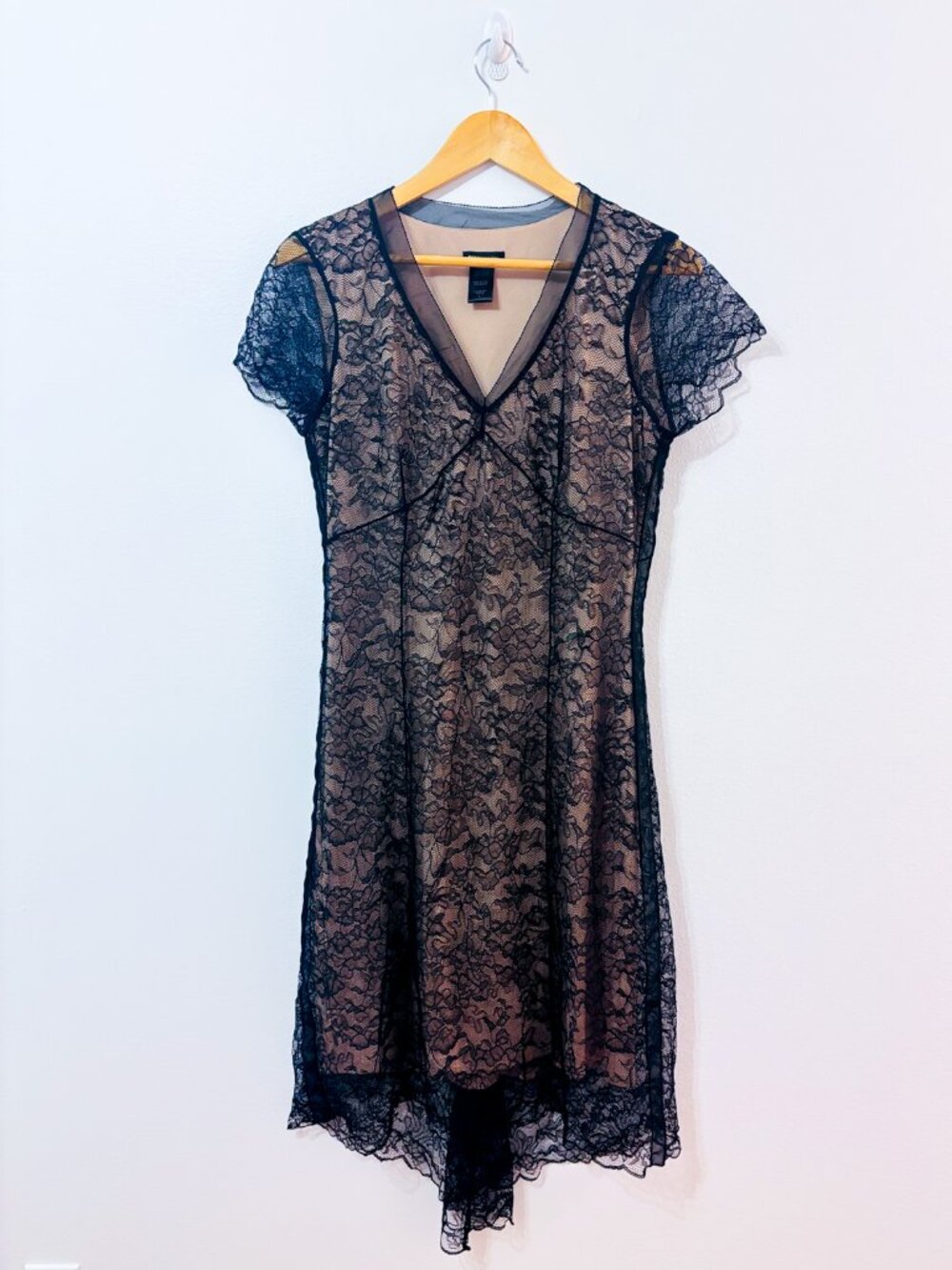 BCBG MAXAZRIA Black Lace Dress | Sheer Cocktail Elegant | Large